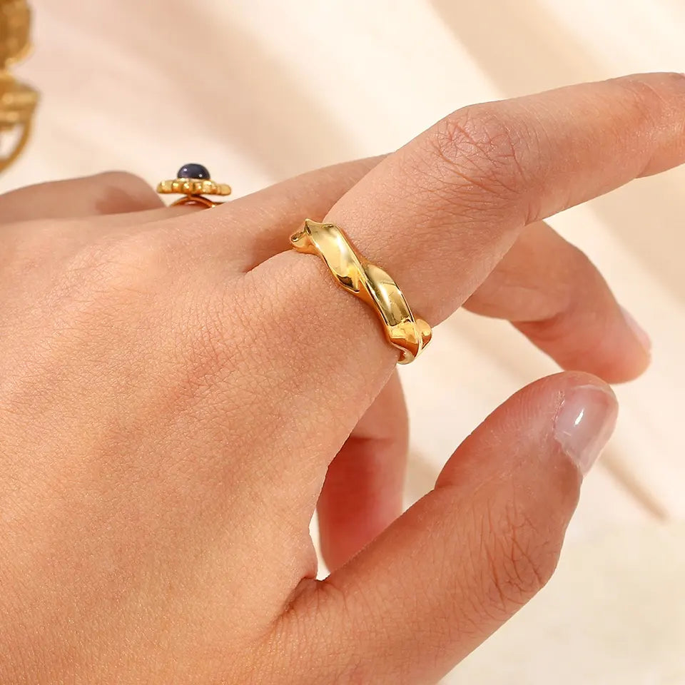 18KT Gold Plated Wave Band Ring - Atulya Jewellers