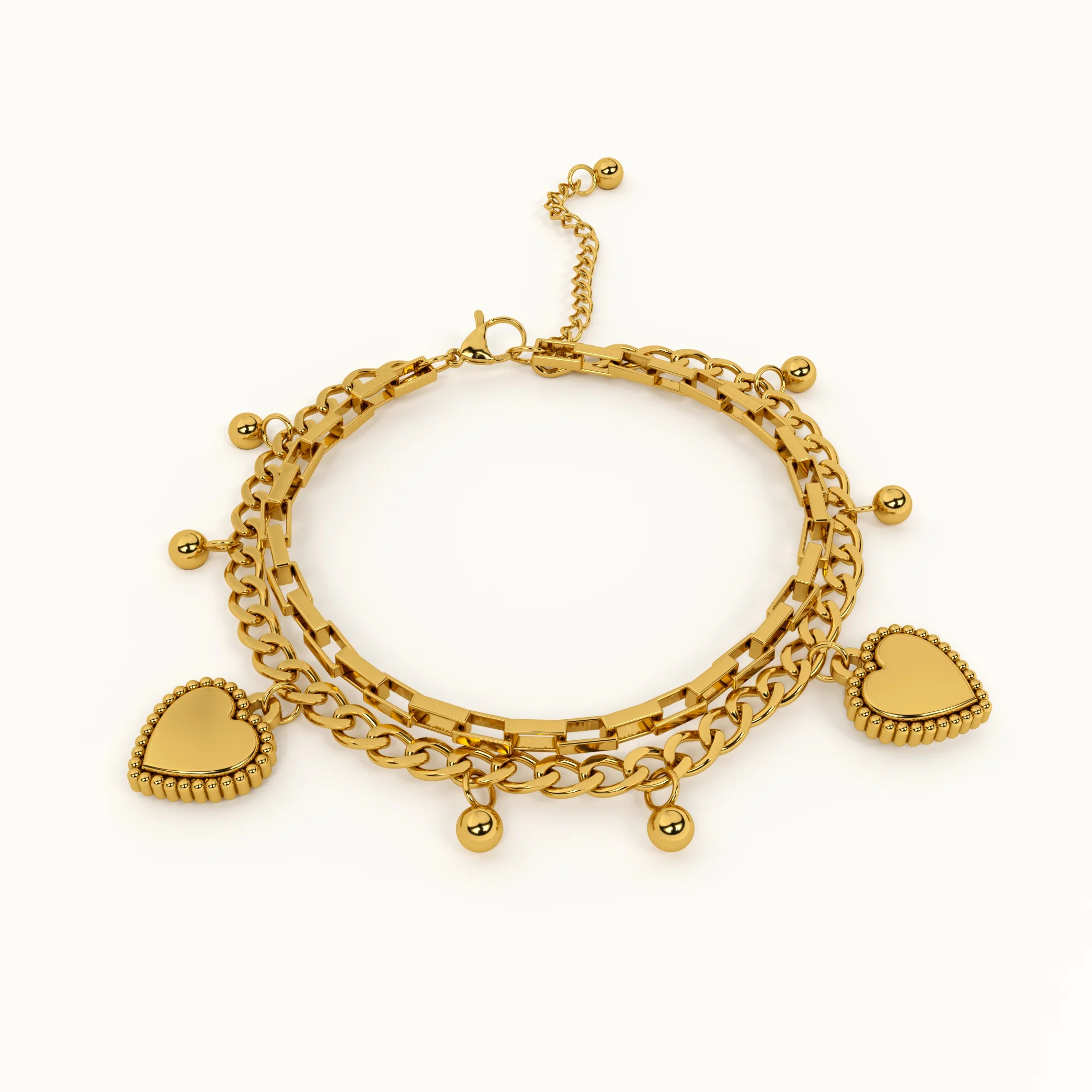 18KT Gold Plated All Over Hearts Bracelet - Atulya Jewellers