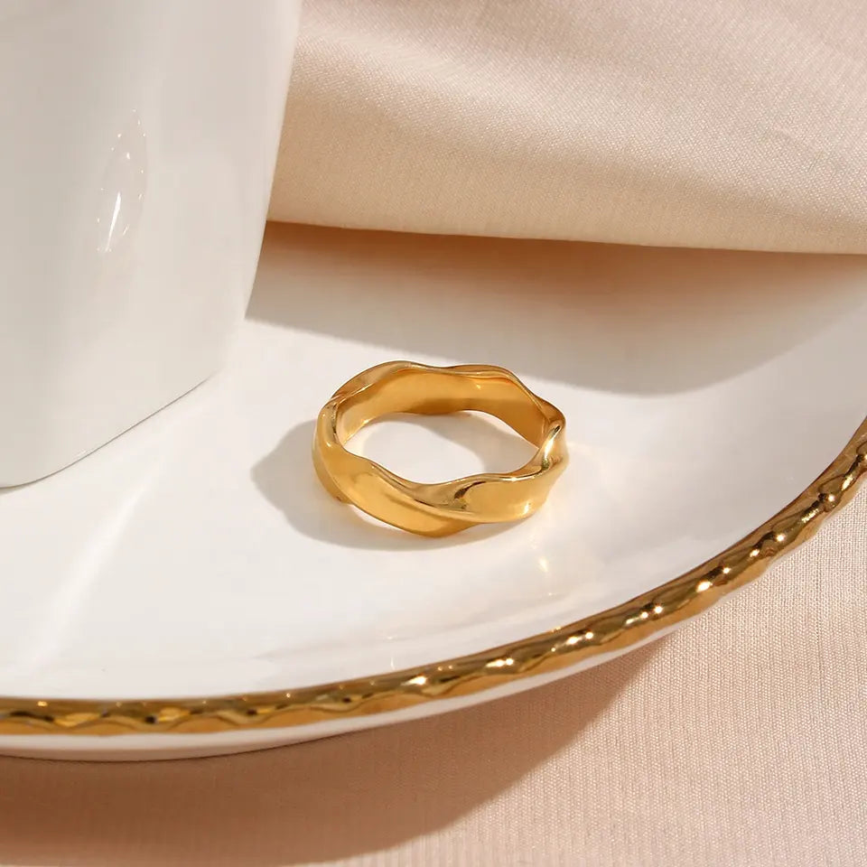 18KT Gold Plated Wave Band Ring - Atulya Jewellers