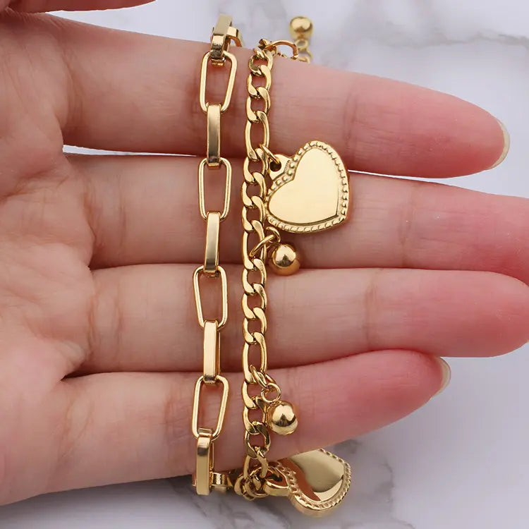 18KT Gold Plated All Over Hearts Bracelet - Atulya Jewellers
