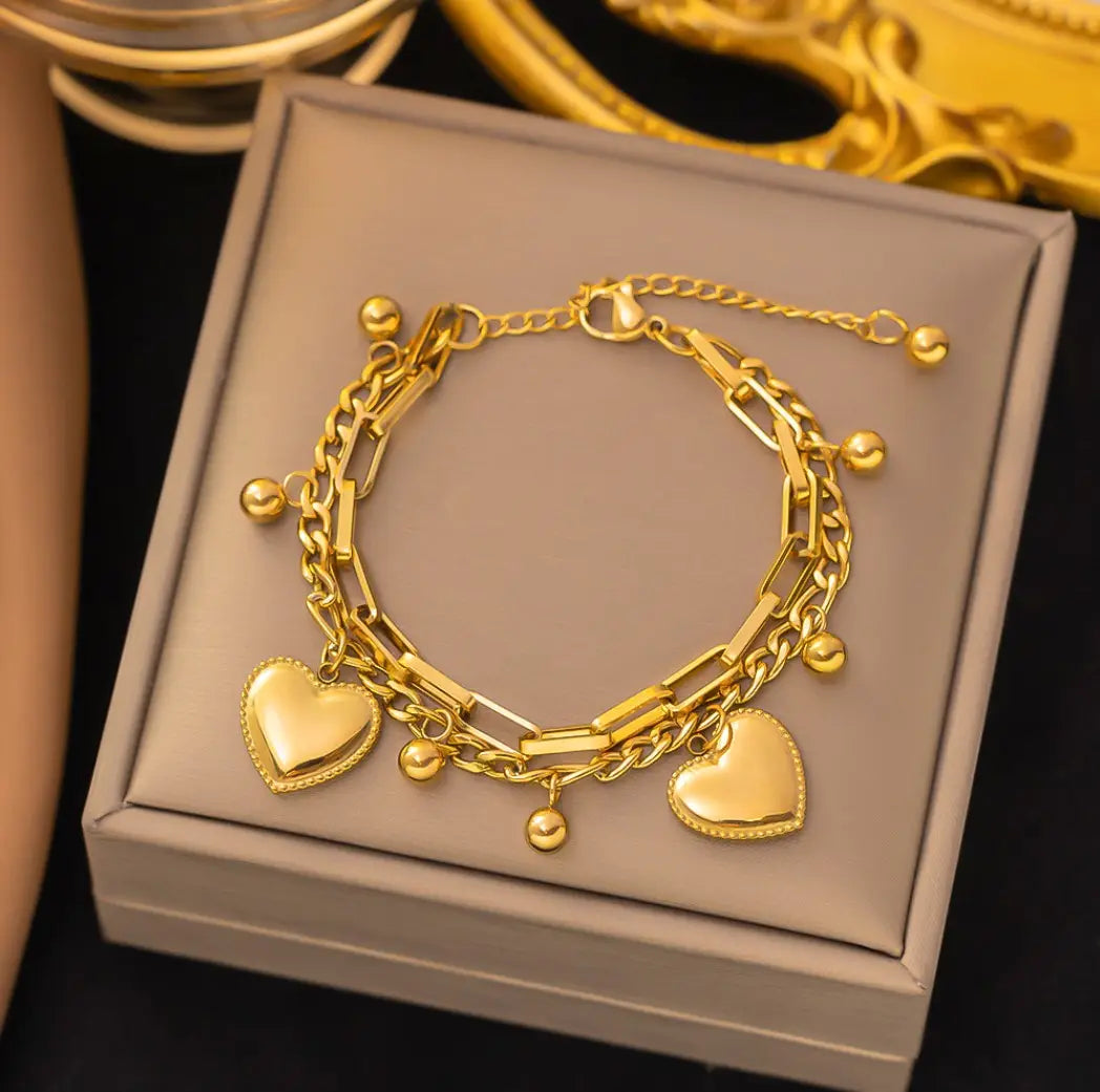 18KT Gold Plated All Over Hearts Bracelet - Atulya Jewellers