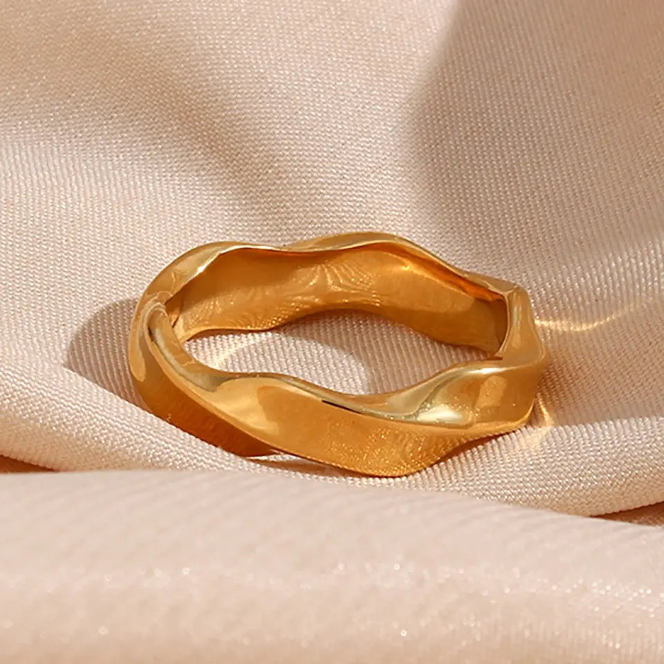 18KT Gold Plated Wave Band Ring - Atulya Jewellers