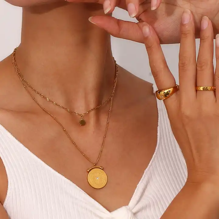 18KT Gold Plated Roman Compass Layered Necklace - Atulya Jewellers