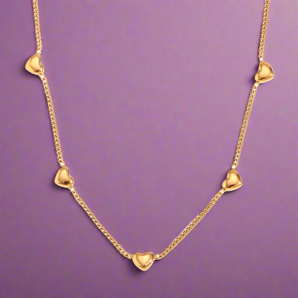 18KT Gold Plated Solid Heart Necklace - Atulya Jewellers