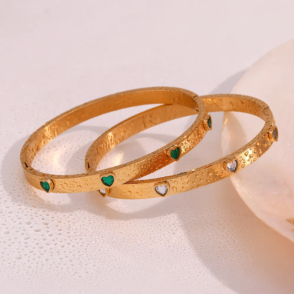 18KT Gold Plated Heart CZ Bangle - Atulya Jewellers