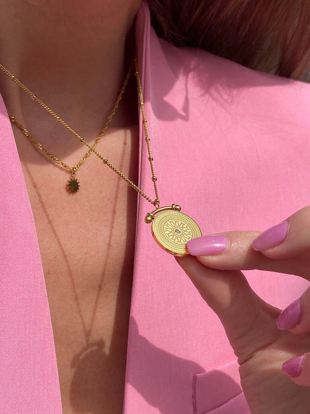 18KT Gold Plated Roman Compass Layered Necklace - Atulya Jewellers