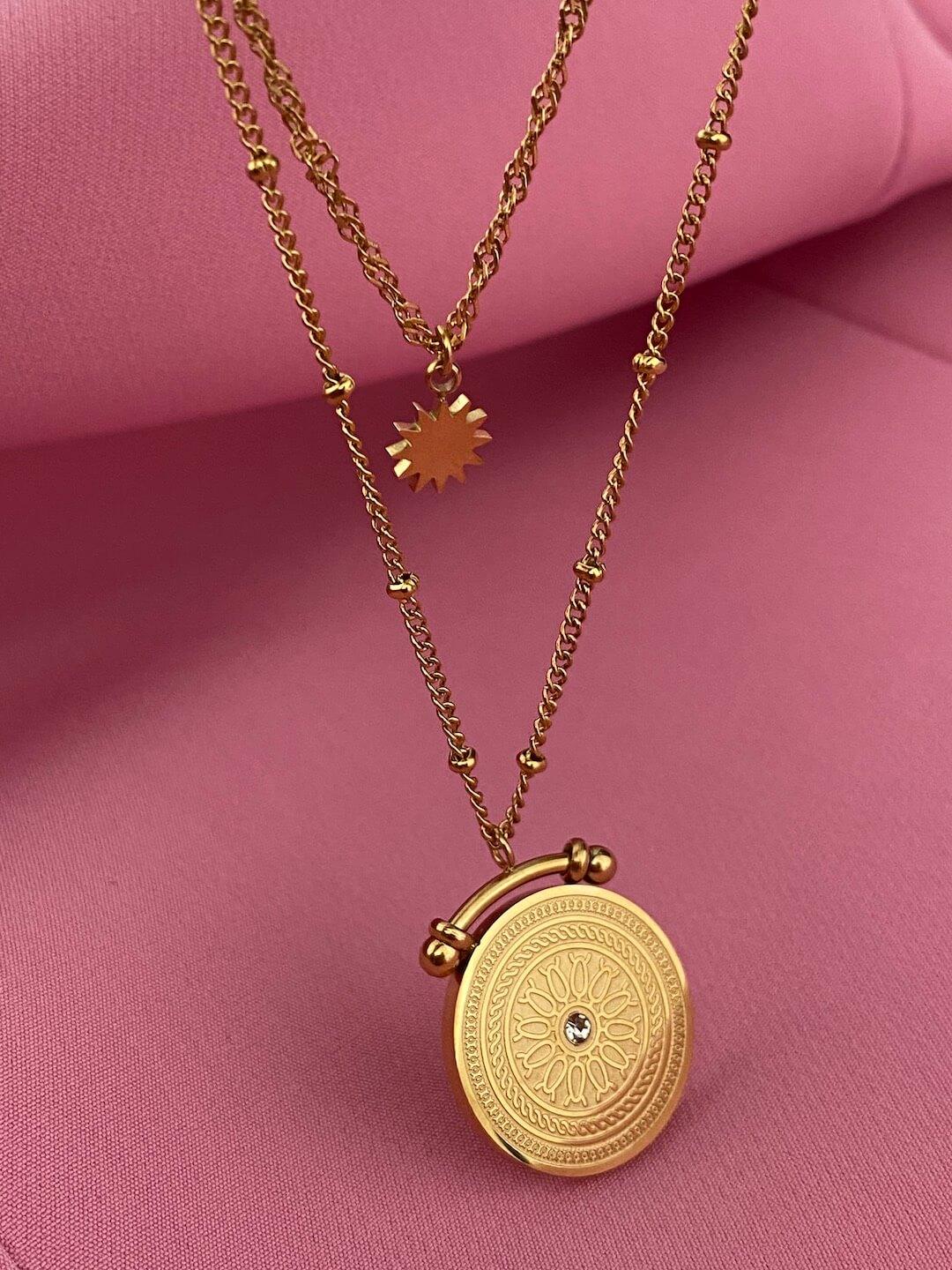 18KT Gold Plated Roman Compass Layered Necklace - Atulya Jewellers