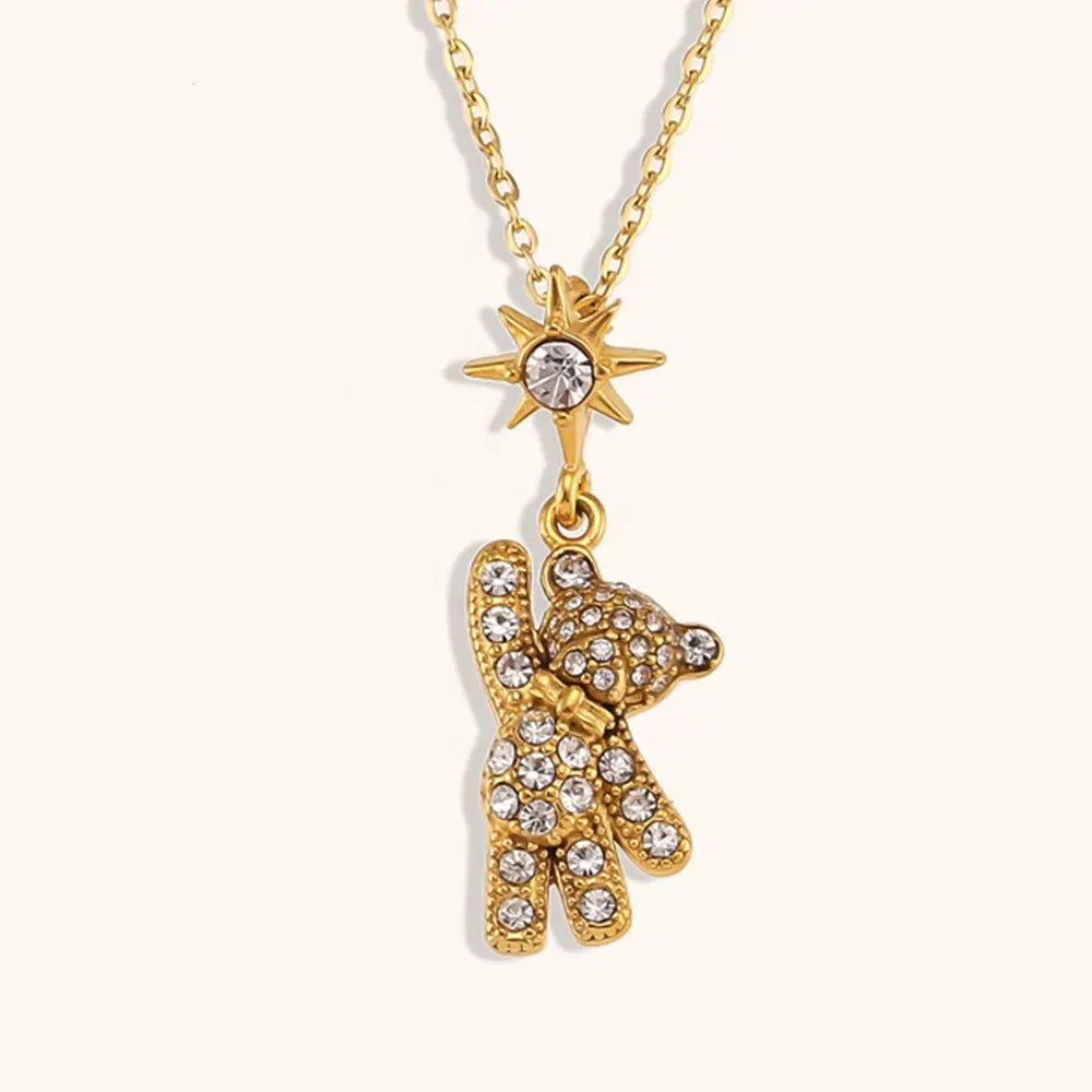 18KT Gold Plated Teddy CZ Necklace - Atulya Jewellers