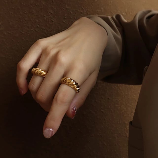 18KT Gold Plated Croissant Ring (Re-sizable) - Atulya Jewellers