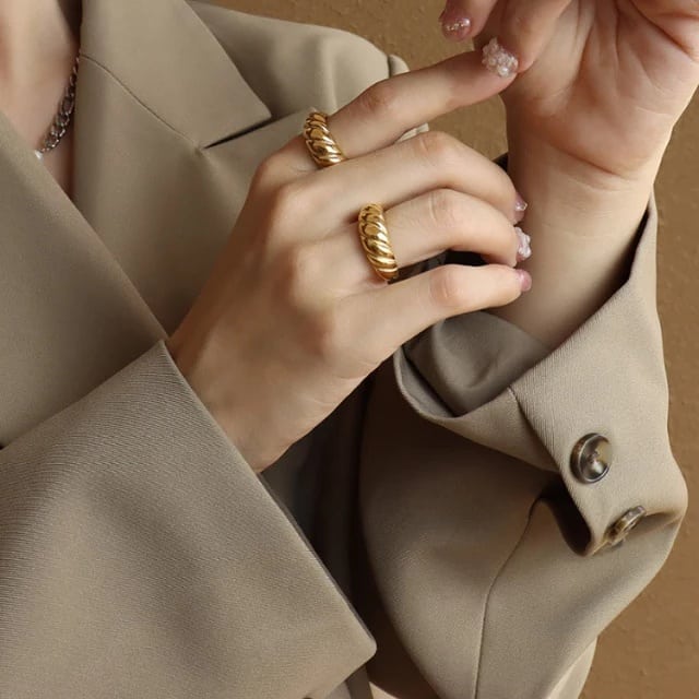 18KT Gold Plated Croissant Ring (Re-sizable) - Atulya Jewellers