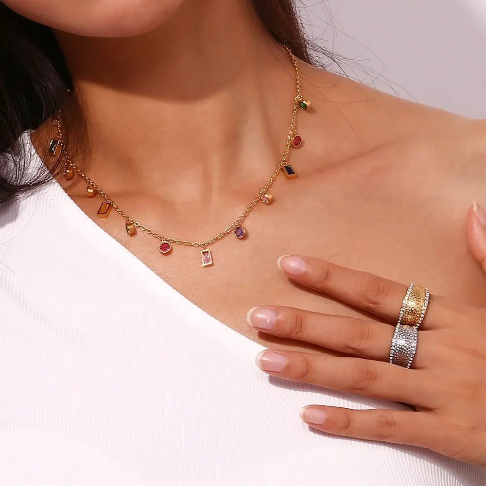 18KT Gold Plated Petal CZ Necklace - Atulya Jewellers