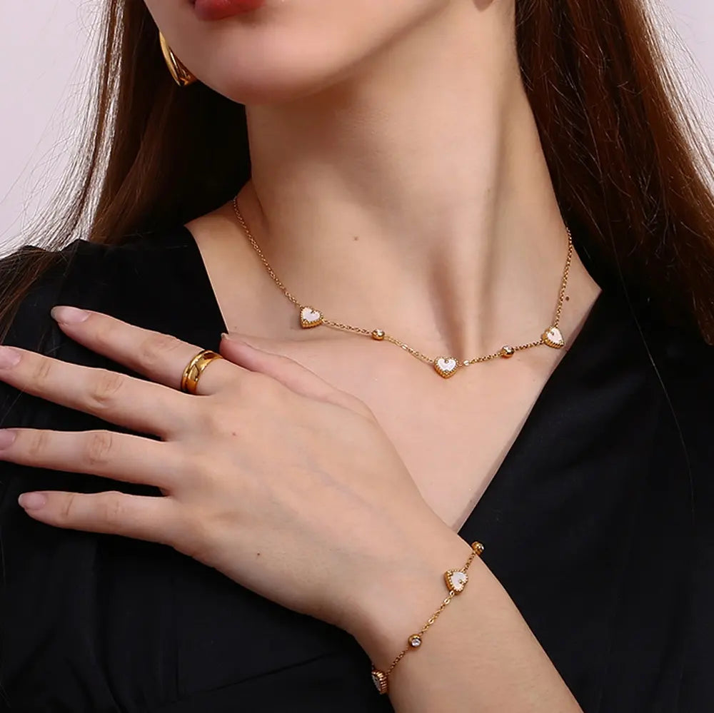 18KT Gold Plated Pearl Heart CZ Bracelet - Atulya Jewellers