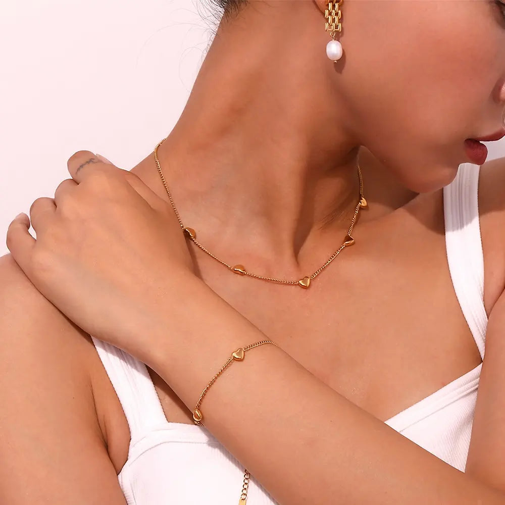 18KT Gold Plated Solid Heart Necklace - Atulya Jewellers