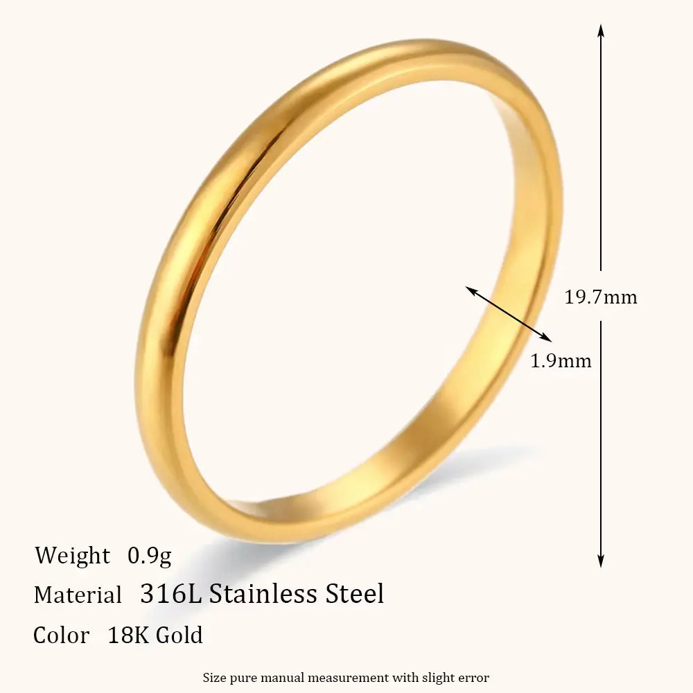 18KT Gold Plated Plain Band Ring 2mm - Atulya Jewellers
