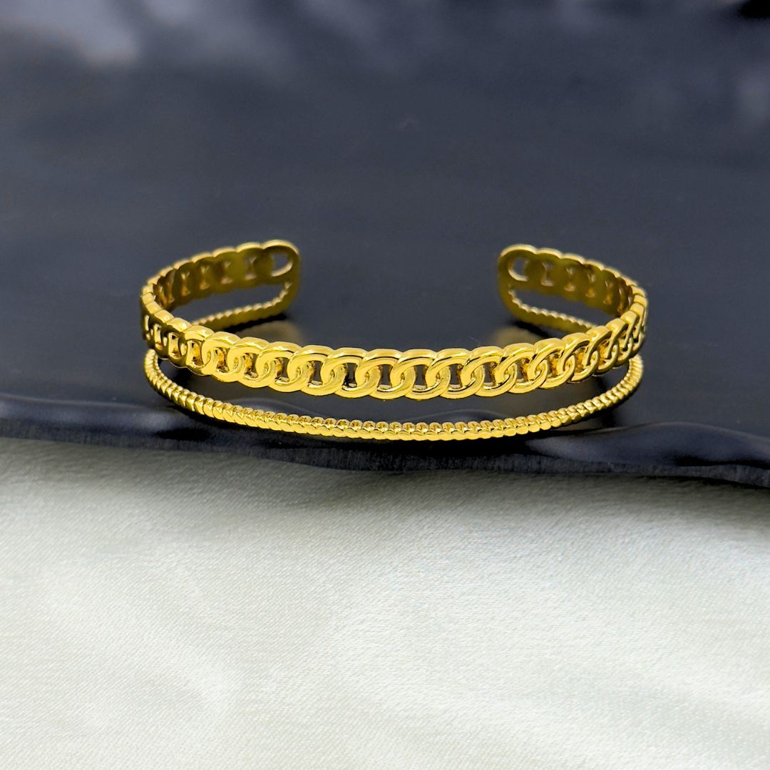 18KT Gold Plated Layered chain Cuff Bracelet - Atulya Jewellers