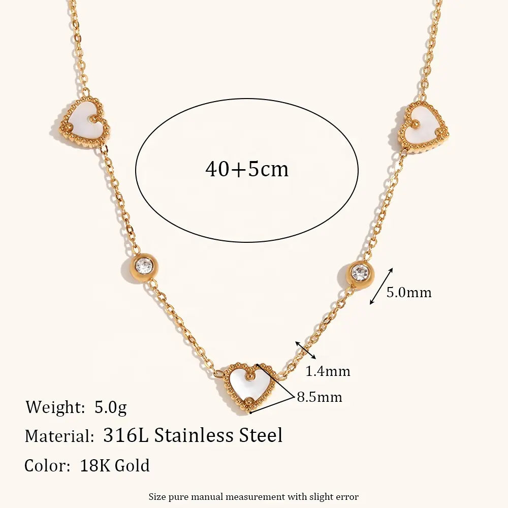 18KT Gold Plated Pearl Heart CZ Necklace - Atulya Jewellers