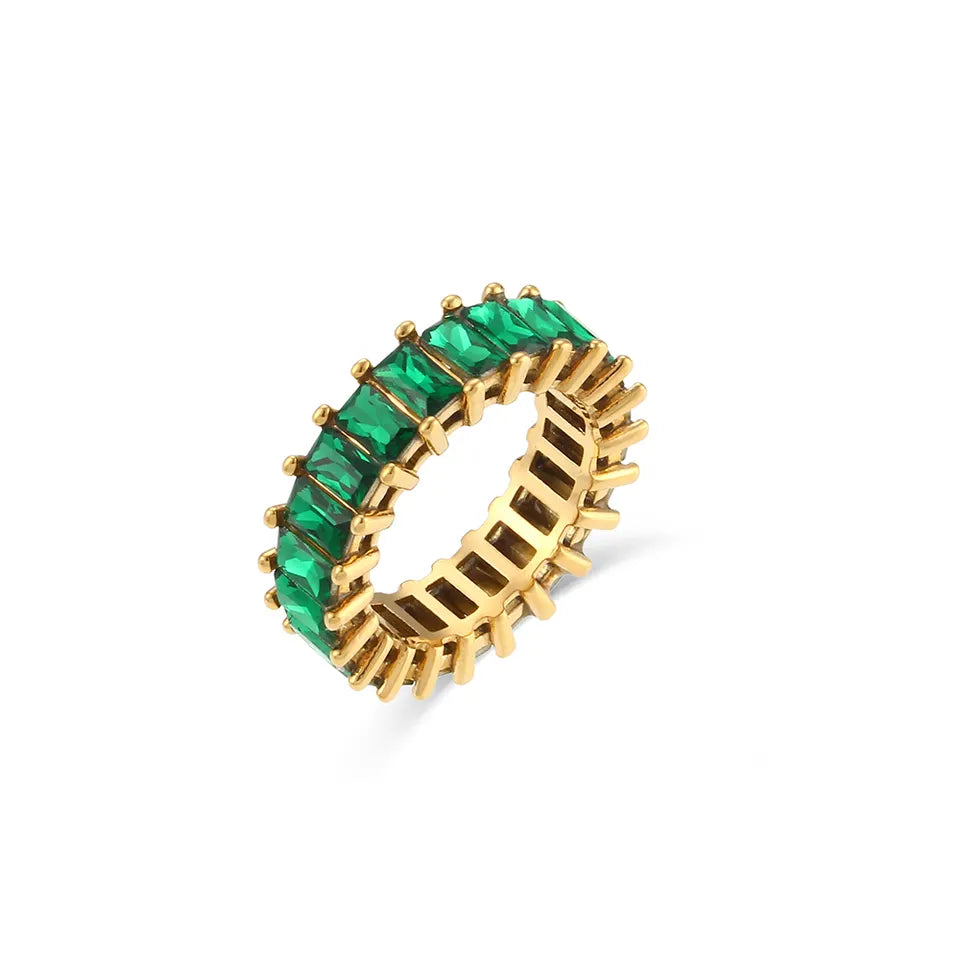 18KT Gold Plated Naira CZ Ring Green - Atulya Jewellers