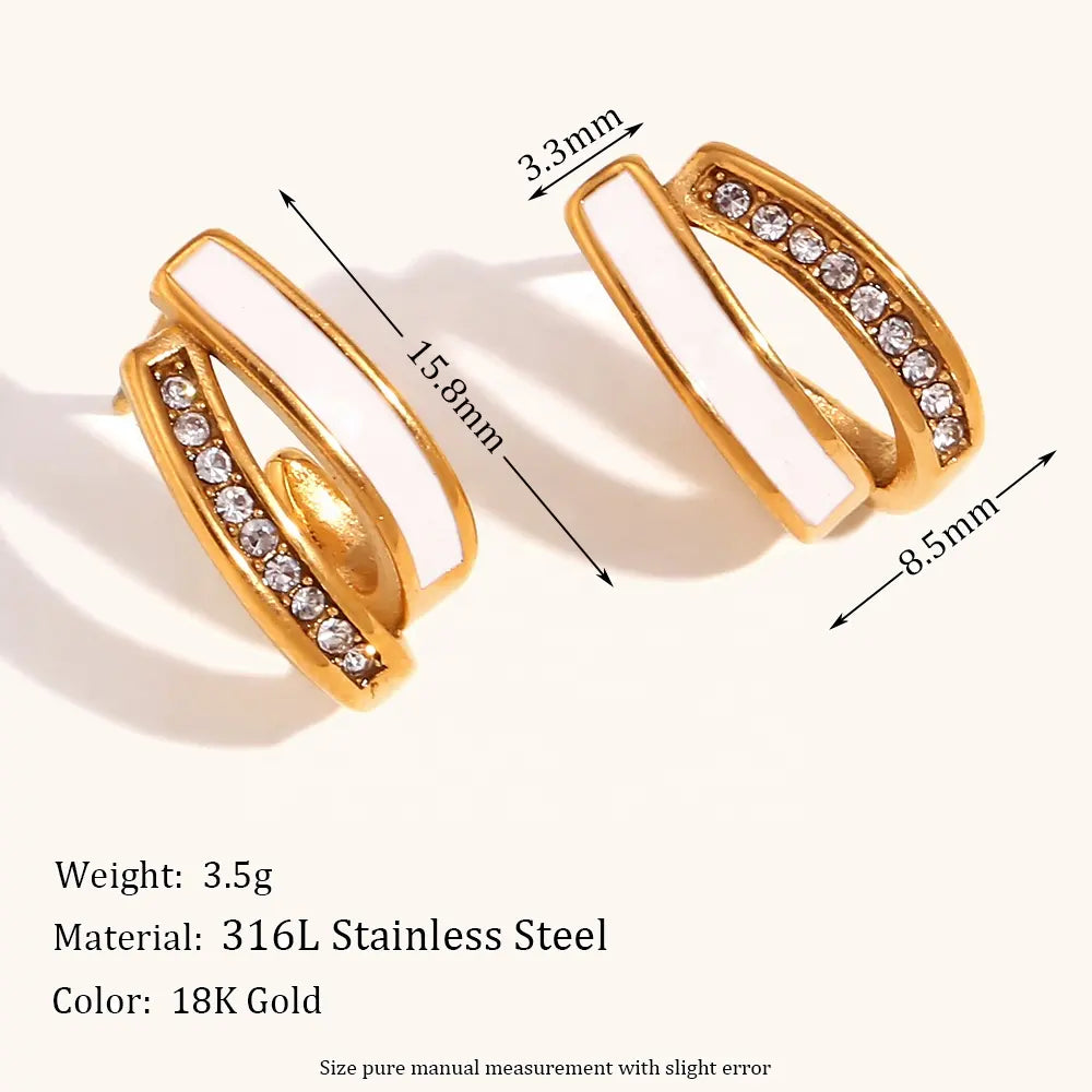 18KT Gold Plated J Enamel CZ Stud Earrings - Atulya Jewellers