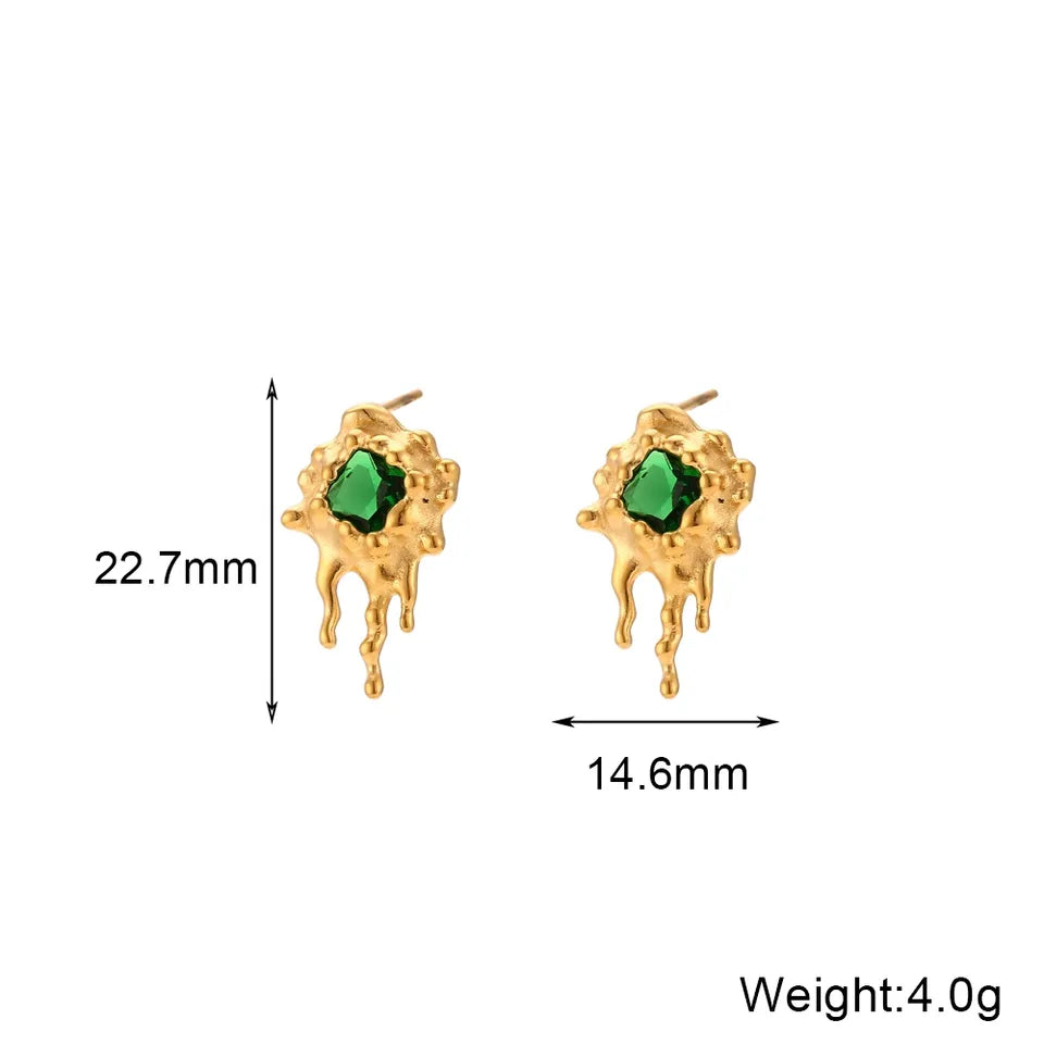 18KT Gold Plated Melting Earrings Green - Atulya Jewellers