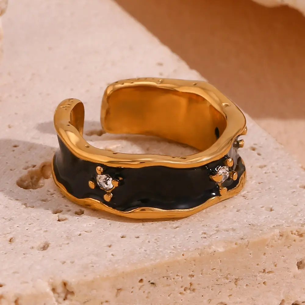 18KT Gold Plated Emily CZ Ring Black - Atulya Jewellers