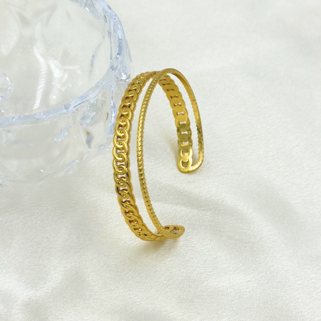 18KT Gold Plated Layered chain Cuff Bracelet - Atulya Jewellers