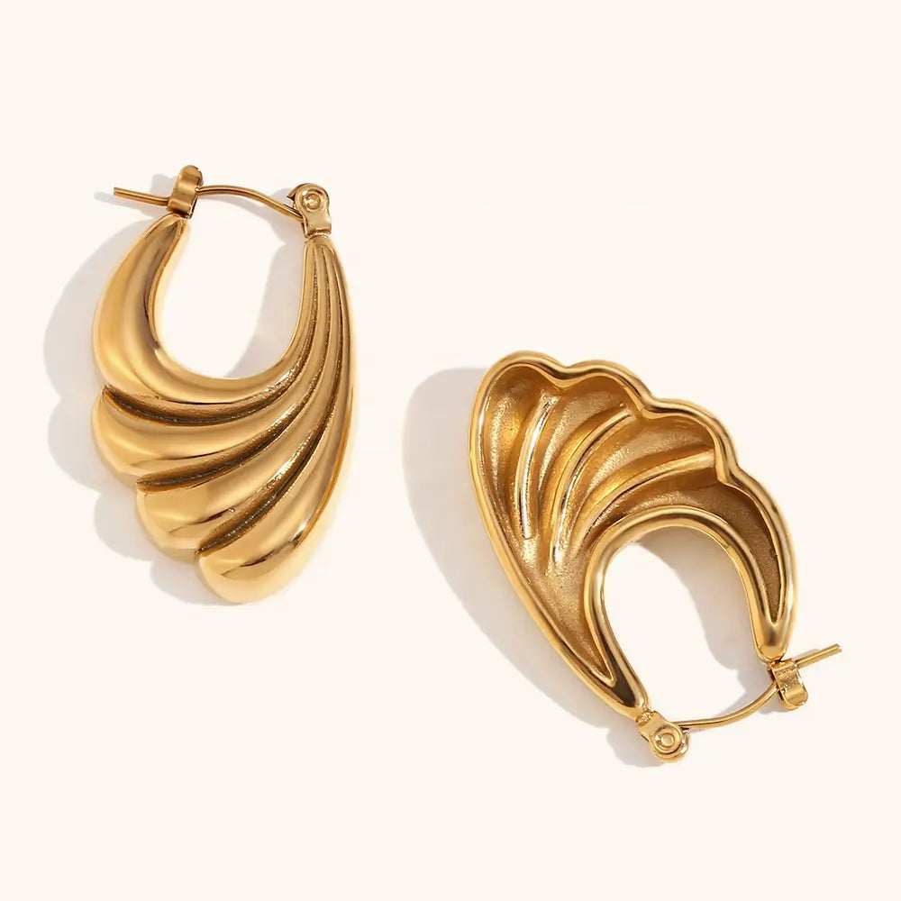 18KT Gold Plated Wing Hoop Earrings - Atulya Jewellers