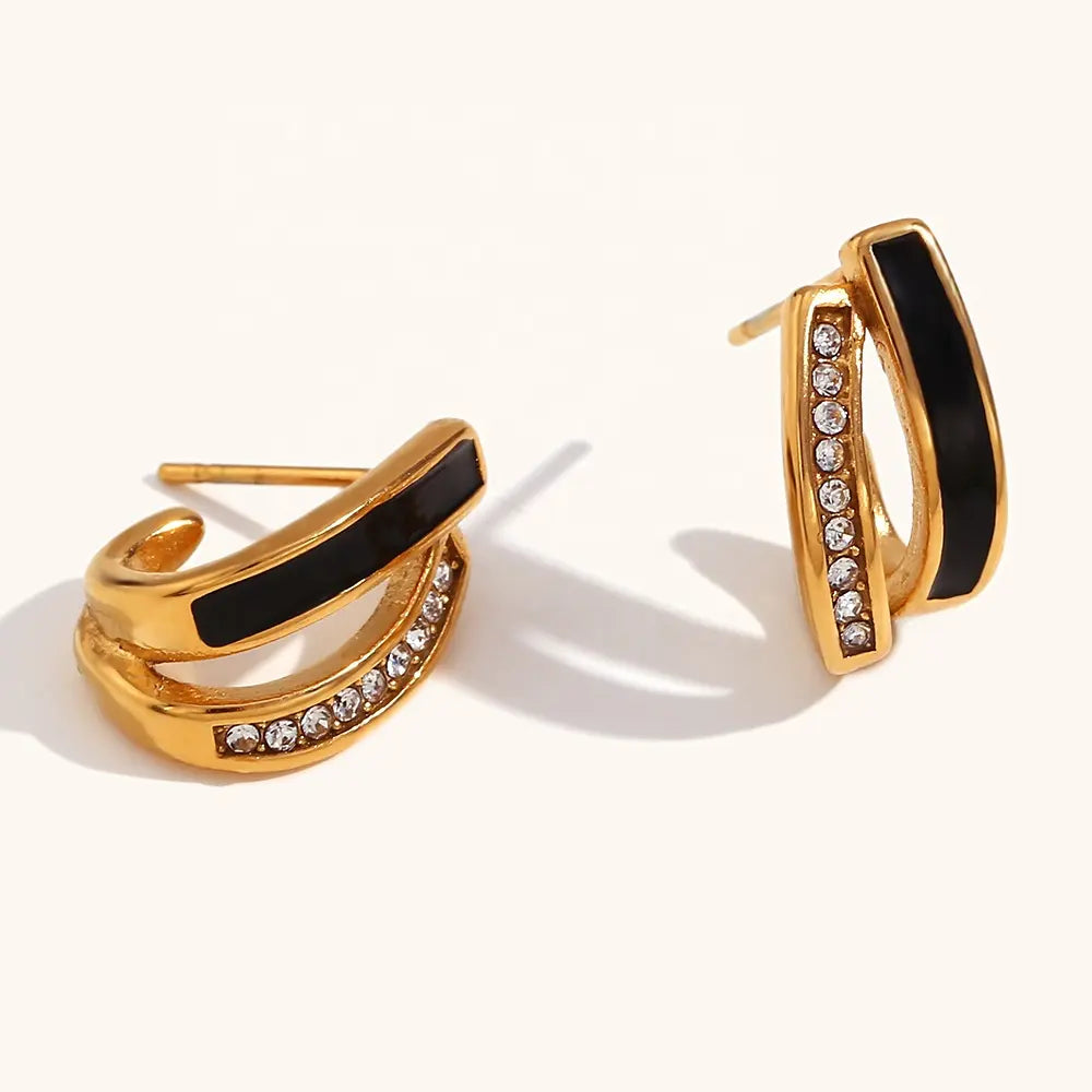 18KT Gold Plated J Enamel CZ Stud Earrings - Atulya Jewellers