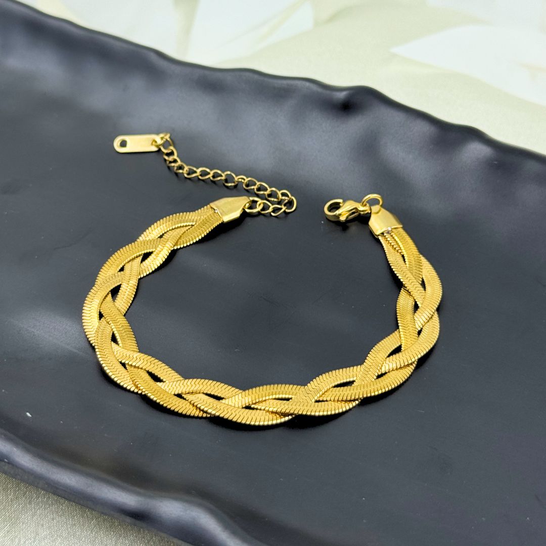 18KT Gold Plated Tri Twisted Silk Bracelet - Atulya Jewellers