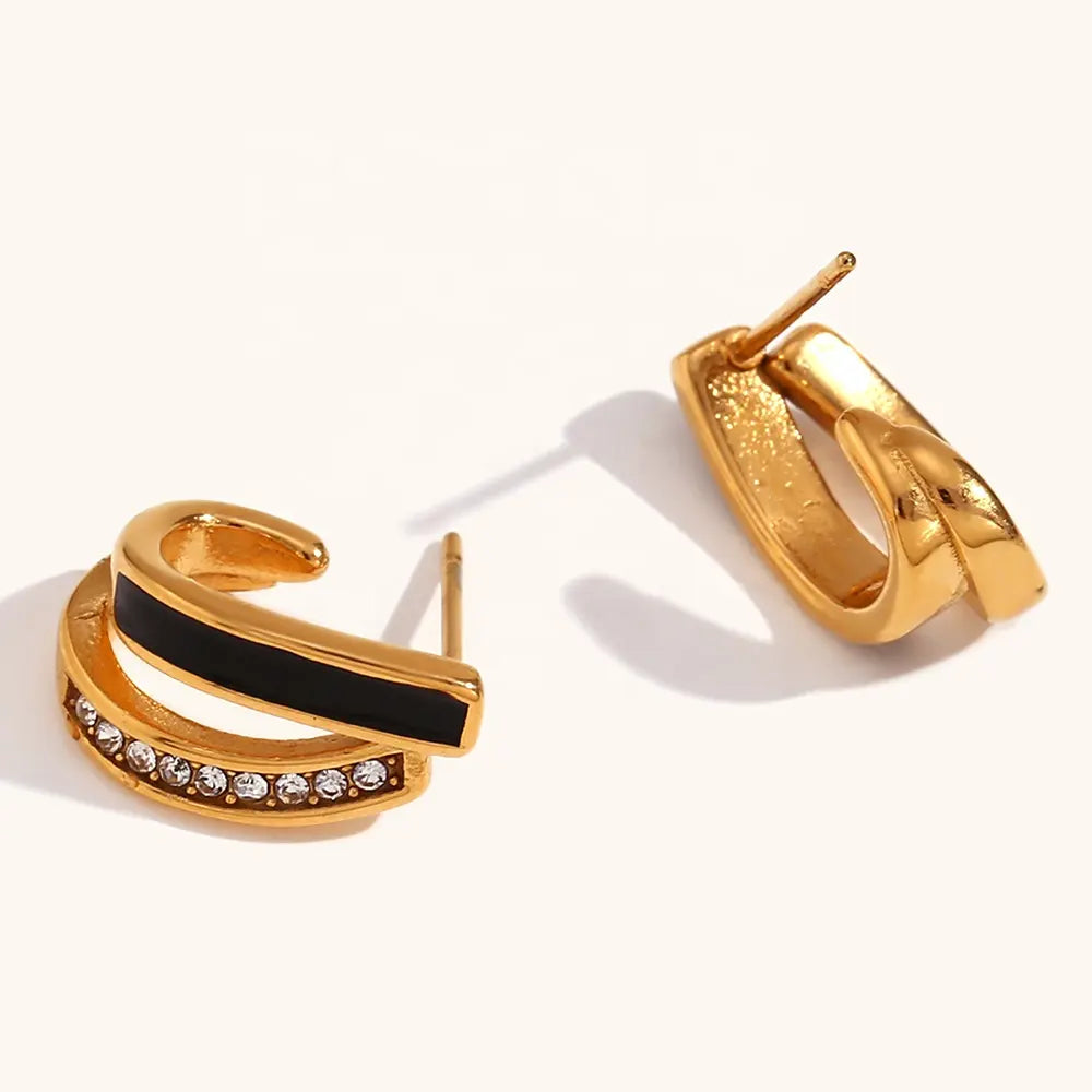 18KT Gold Plated J Enamel CZ Stud Earrings - Atulya Jewellers