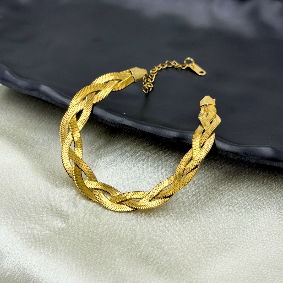 18KT Gold Plated Tri Twisted Silk Bracelet - Atulya Jewellers