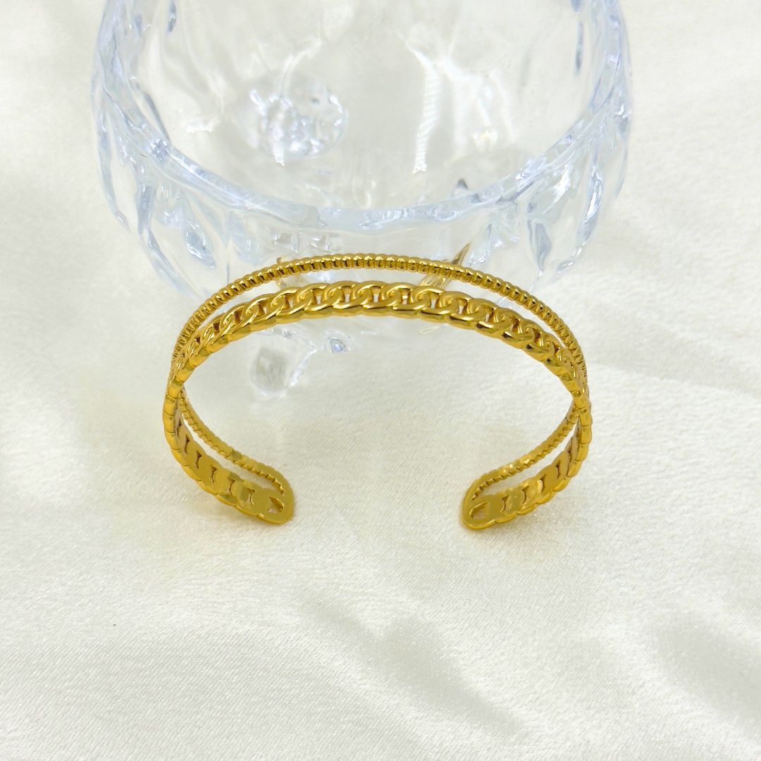 18KT Gold Plated Layered chain Cuff Bracelet - Atulya Jewellers