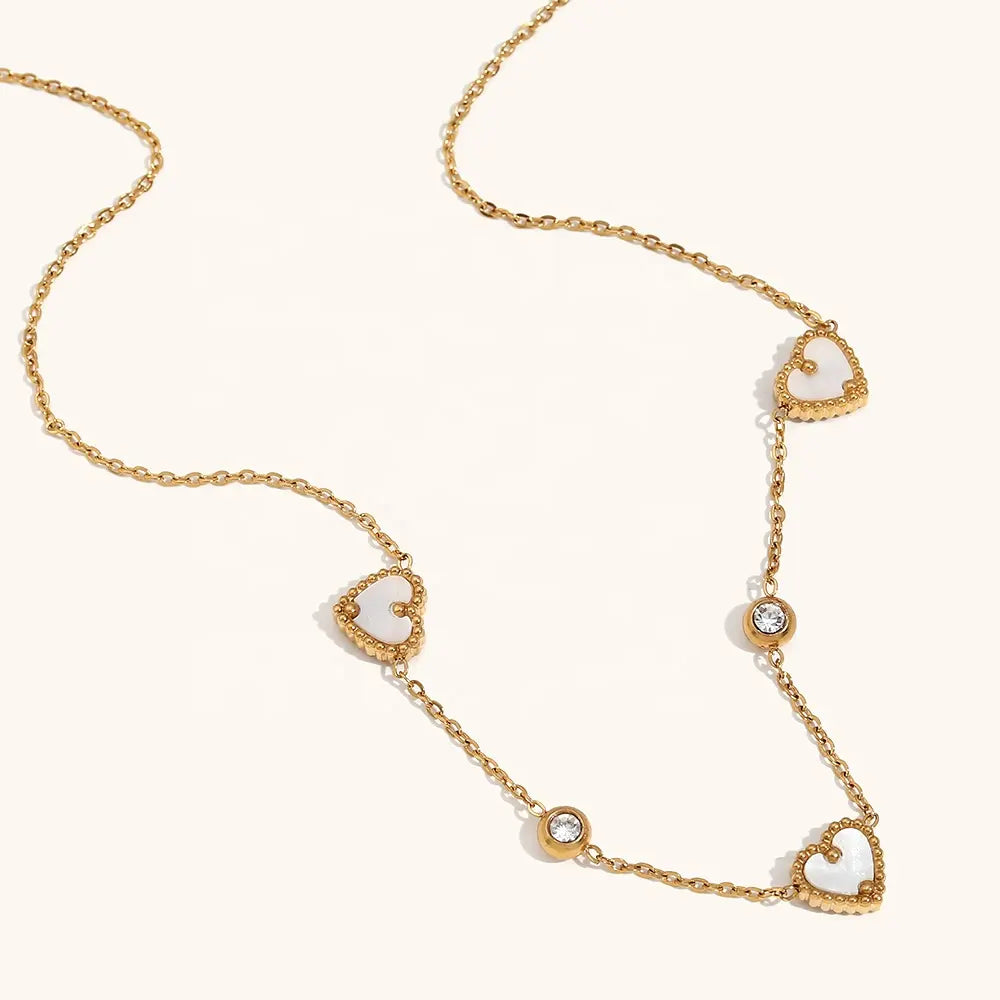 18KT Gold Plated Pearl Heart CZ Necklace - Atulya Jewellers