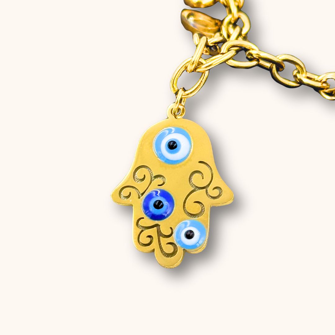 18KT Gold Plated Ojo Evil Eye Charm Bracelet - Atulya Jewellers