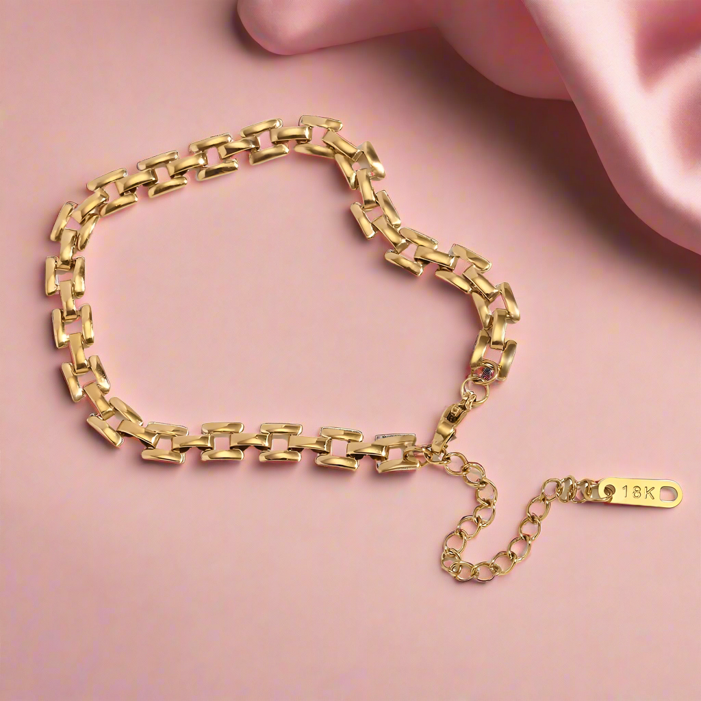 18KT Gold Plated Square Link Bracelet - Atulya Jewellers