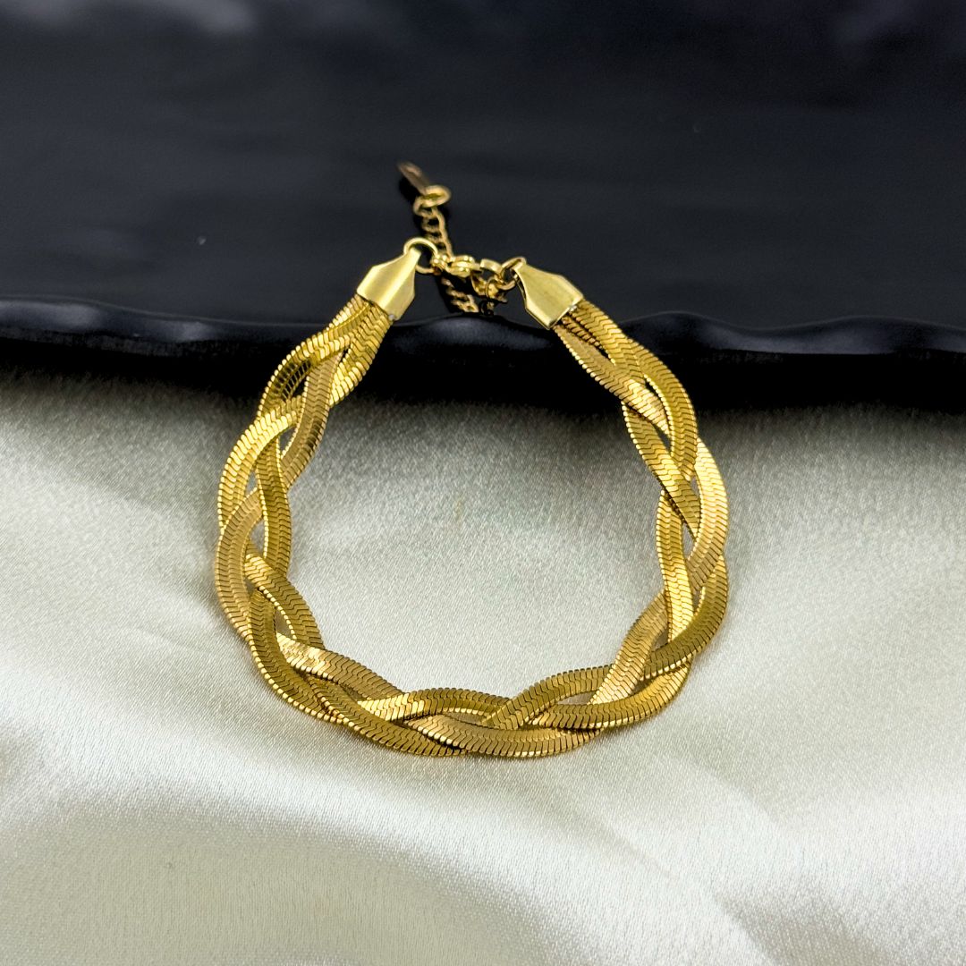 18KT Gold Plated Tri Twisted Silk Bracelet - Atulya Jewellers