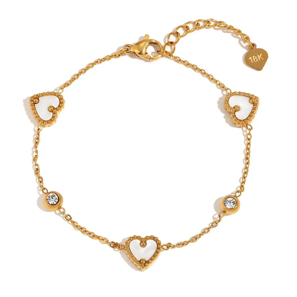 18KT Gold Plated Pearl Heart CZ Bracelet - Atulya Jewellers