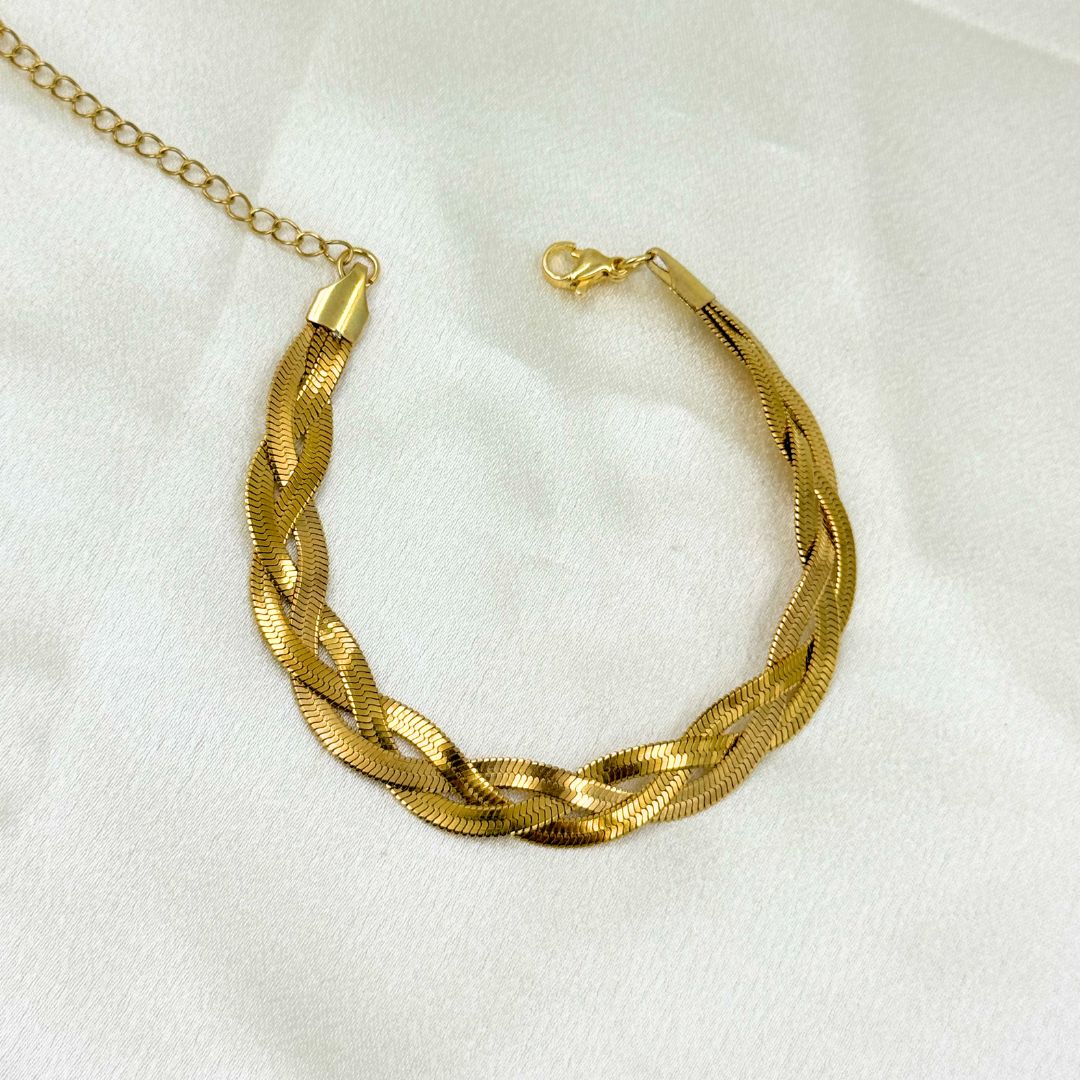 18KT Gold Plated Tri Twisted Silk Bracelet - Atulya Jewellers
