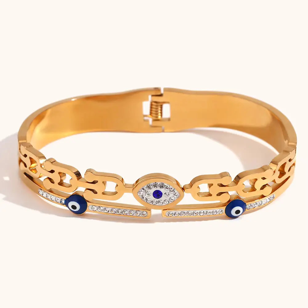 18KT Gold Plated Azira Evil Eye CZ Bangle - Atulya Jewellers
