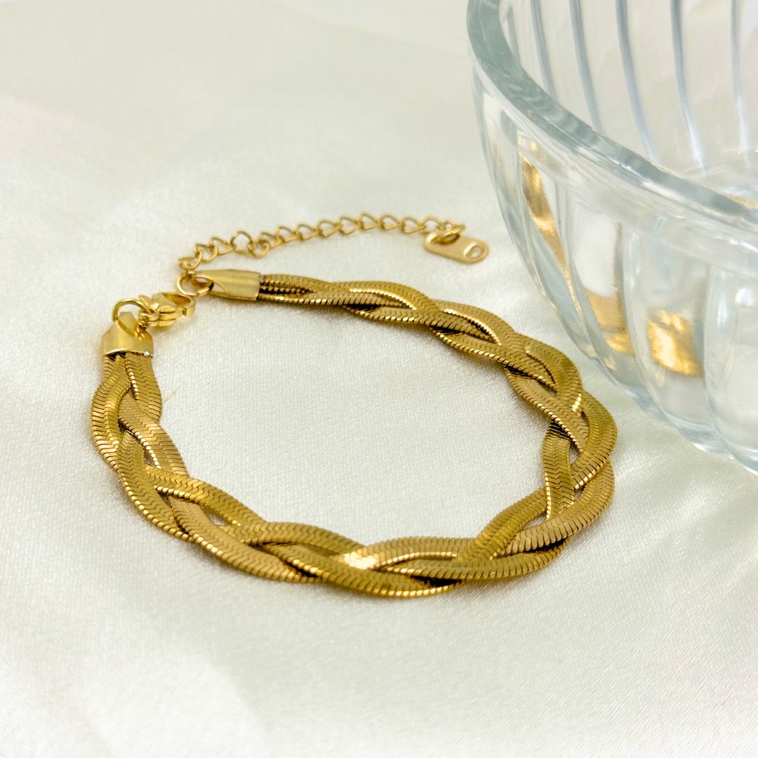 18KT Gold Plated Tri Twisted Silk Bracelet - Atulya Jewellers