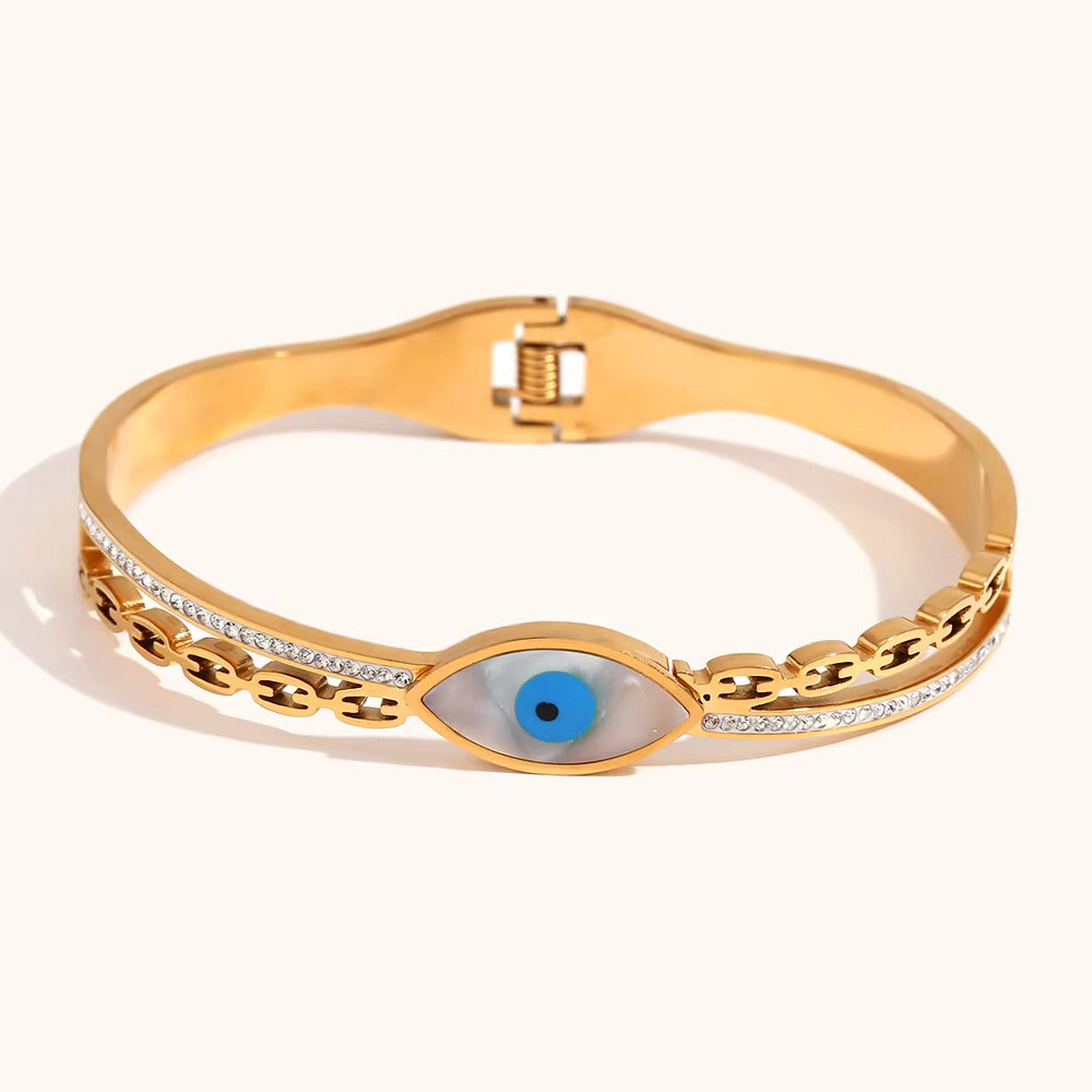18KT Gold Plated Veora Evil Eye CZ Bangle - Atulya Jewellers