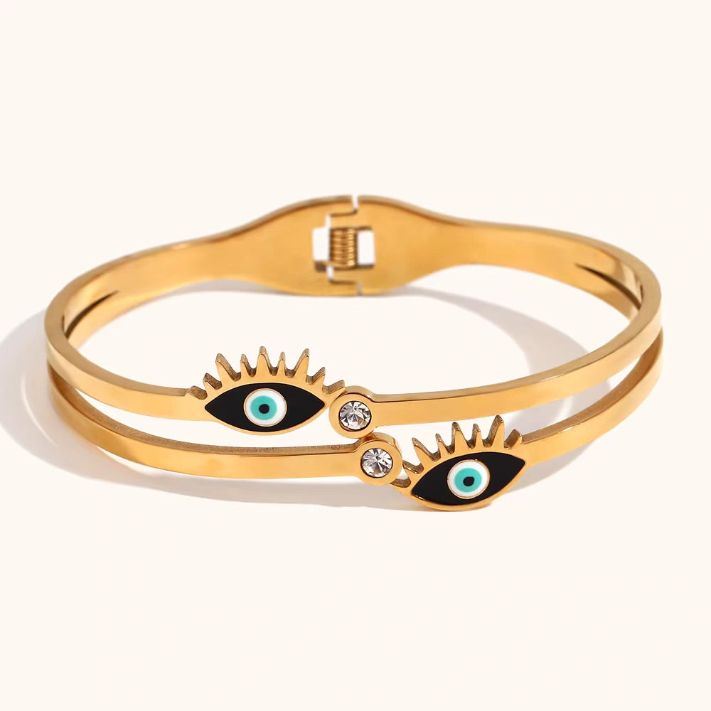 18KT Gold Plated Nazra Evil Eye CZ Bangle - Atulya Jewellers