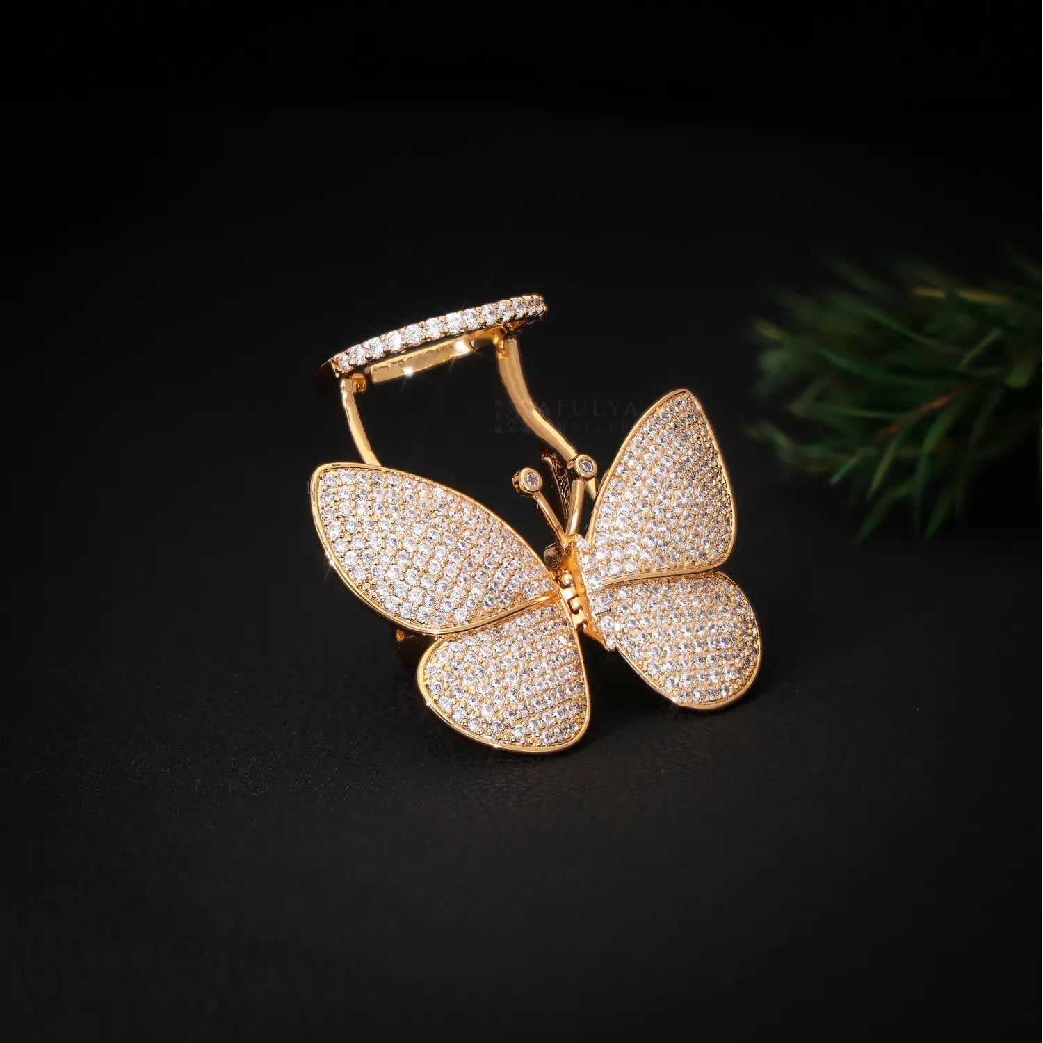 Flying Butterfly Diamond Ring - 18KT Gold Plated (Re-Sizable) - Atulya Jewellers