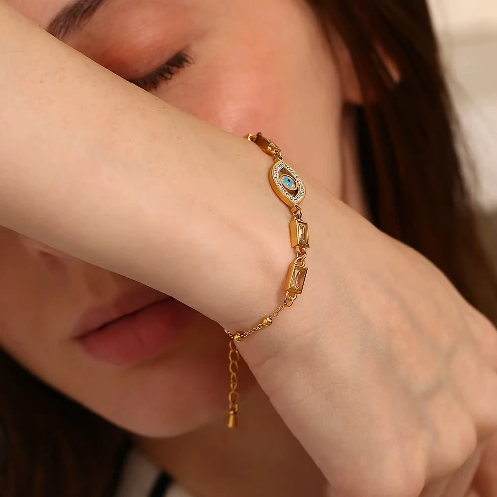 18KT Gold Plated Siora Evil Eye CZ Bracelet - Atulya Jewellers