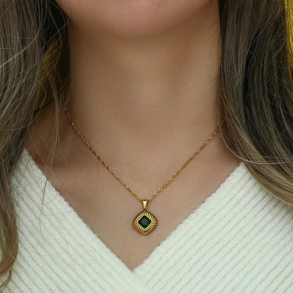 18KT Gold Plated Lozenge CZ Necklace - Atulya Jewellers