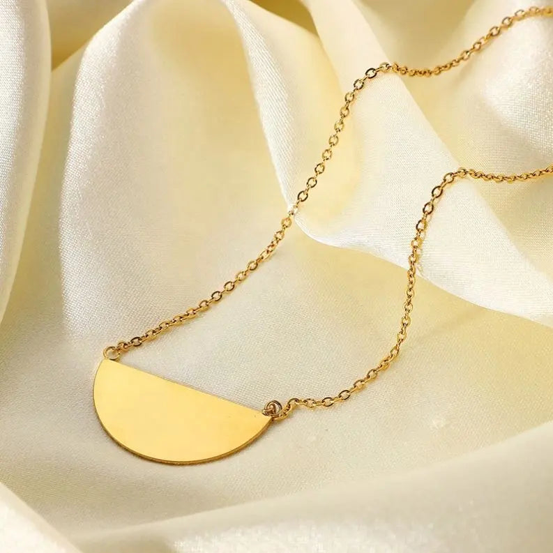 18KT Gold Plated Engraved Necklace - Semicircle - Atulya Jewellers