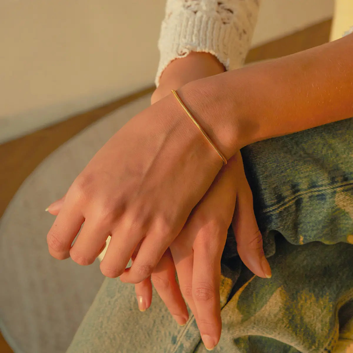 18KT Gold Plated Solid Snake Chain Bracelet - Atulya Jewellers