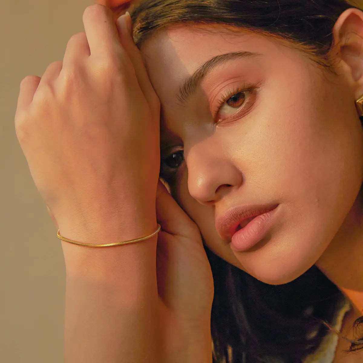 18KT Gold Plated Solid Snake Chain Bracelet - Atulya Jewellers