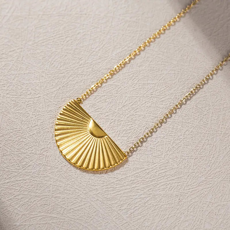 18KT Gold Plated Engraved Necklace - Semicircle - Atulya Jewellers