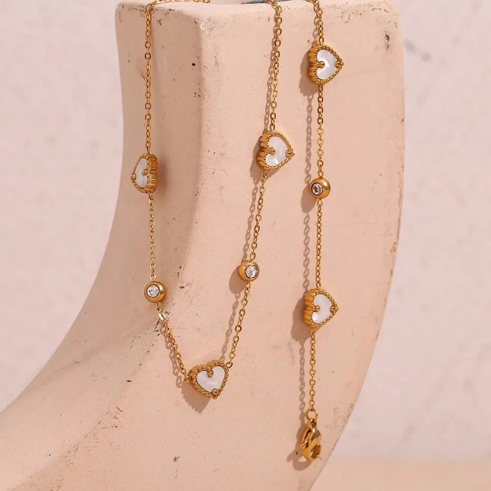 18KT Gold Plated Pearl Heart CZ Necklace - Atulya Jewellers