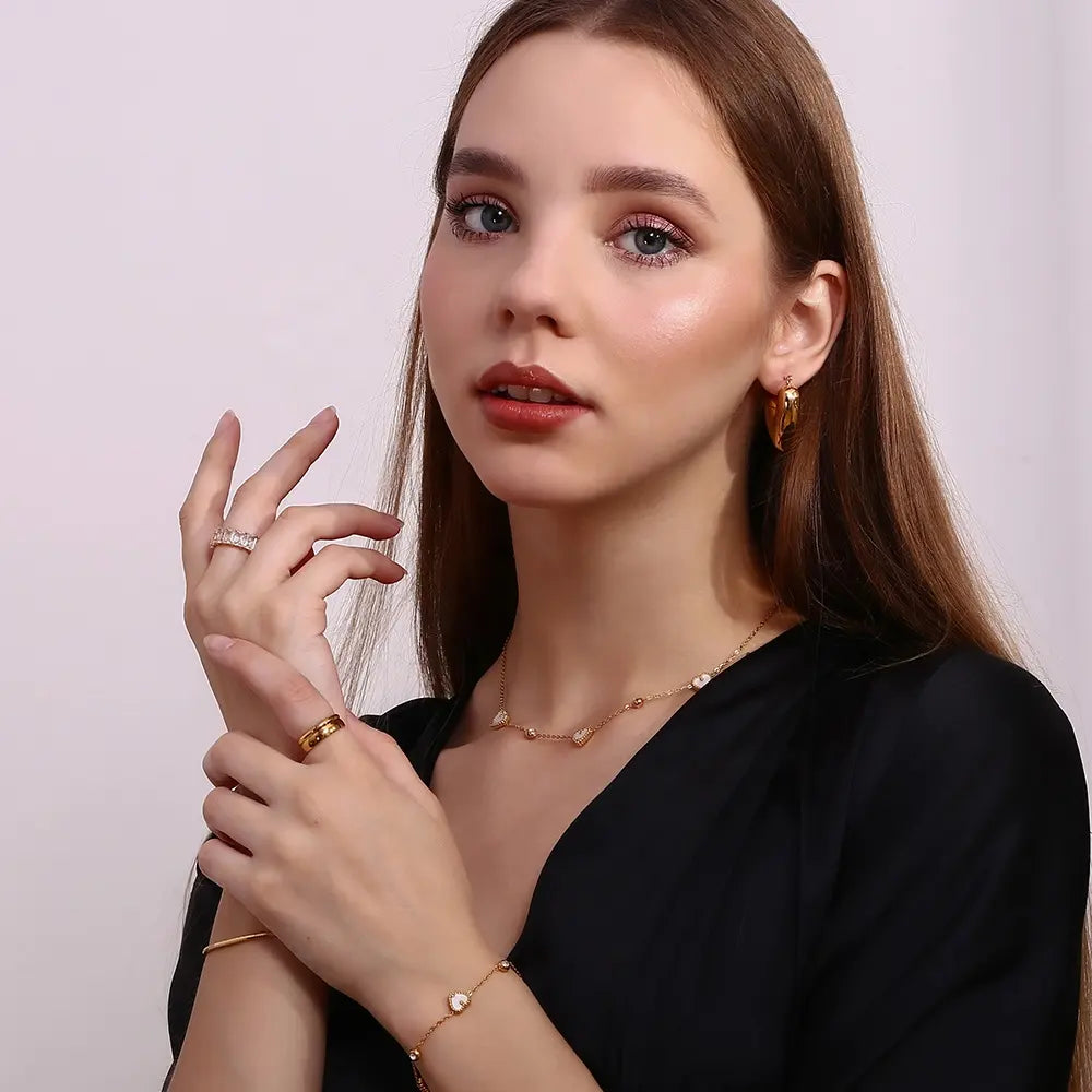 18KT Gold Plated Pearl Heart CZ Bracelet - Atulya Jewellers